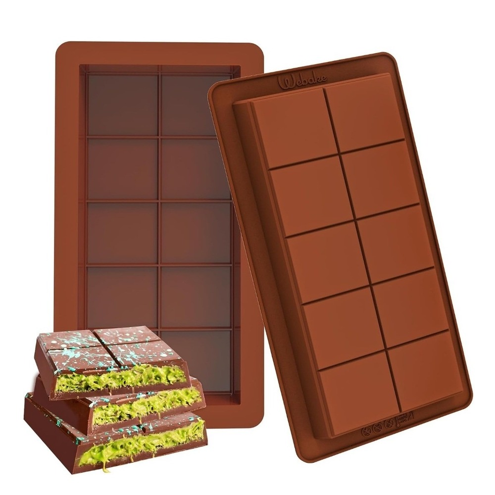 Webake Deep Silicone Chocolate Bar Mold 10 Cavity Brown Dubai Bar Maker